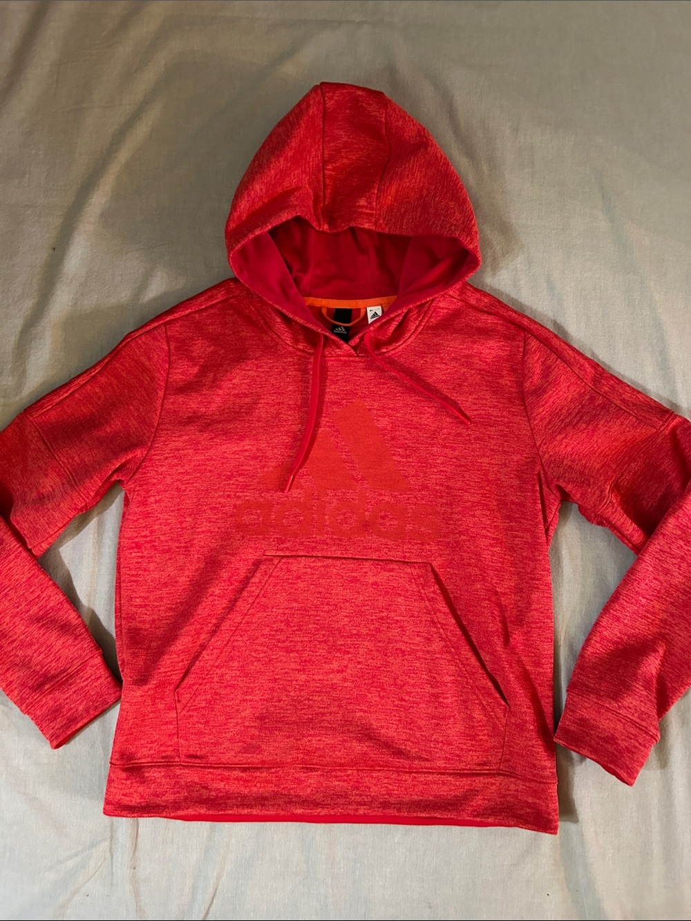 adidas Climawarm Red Pullover Hoodie with Kangaroo Pocket & Thumb Slits